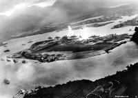 Photograph taken from a Japanese plane during the Japanese surprise attack on Pearl Harbour - 7th December, 1941
