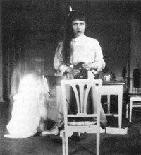 Self photographic portrait using a mirror and Kodak Brownie box camera taken by Russian Grand Duchess Anastasia Nikolaevna, October 1914.