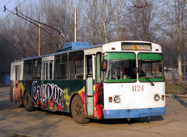 An older generation of trolleybus still in use in Bishkek