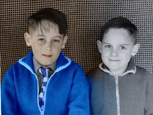 On the left - my brother "recoloured", one the right me in glorious Black and White ... apart from the wash seeping across from the editing. 